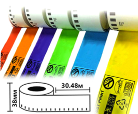 Съвместими цветни етикети за принтери Brother DK с непрекъсната лента, ширина 38mm и дължина 30,48m , 90 ролки 