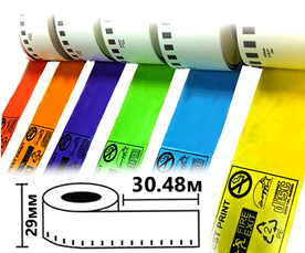 Съвместими цветни етикети за принтери Brother DK с непрекъсната лента, ширина 29mm и дължина 30,48m , 120 ролки